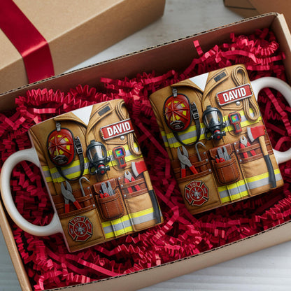 Custom Firefighter Personalized Accent Mug, Gift For Firemen, Father's Day Mug Gift For Dad, Firefighter Dad Mug, First Responder Mug