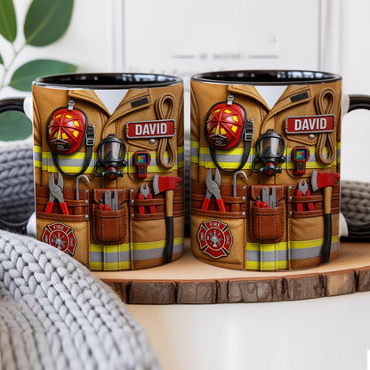 Custom Firefighter Personalized Accent Mug, Gift For Firemen, Father's Day Mug Gift For Dad, Firefighter Dad Mug, First Responder Mug
