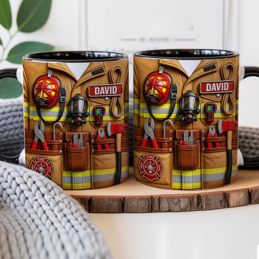 Custom Firefighter Personalized Accent Mug, Gift For Firemen, Father's Day Mug Gift For Dad, Firefighter Dad Mug, First Responder Mug