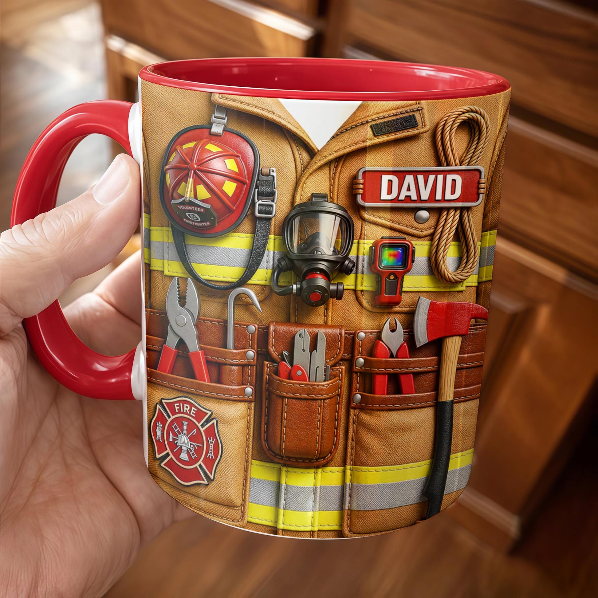Custom Firefighter Personalized Accent Mug, Gift For Firemen, Father's Day Mug Gift For Dad, Firefighter Dad Mug, First Responder Mug
