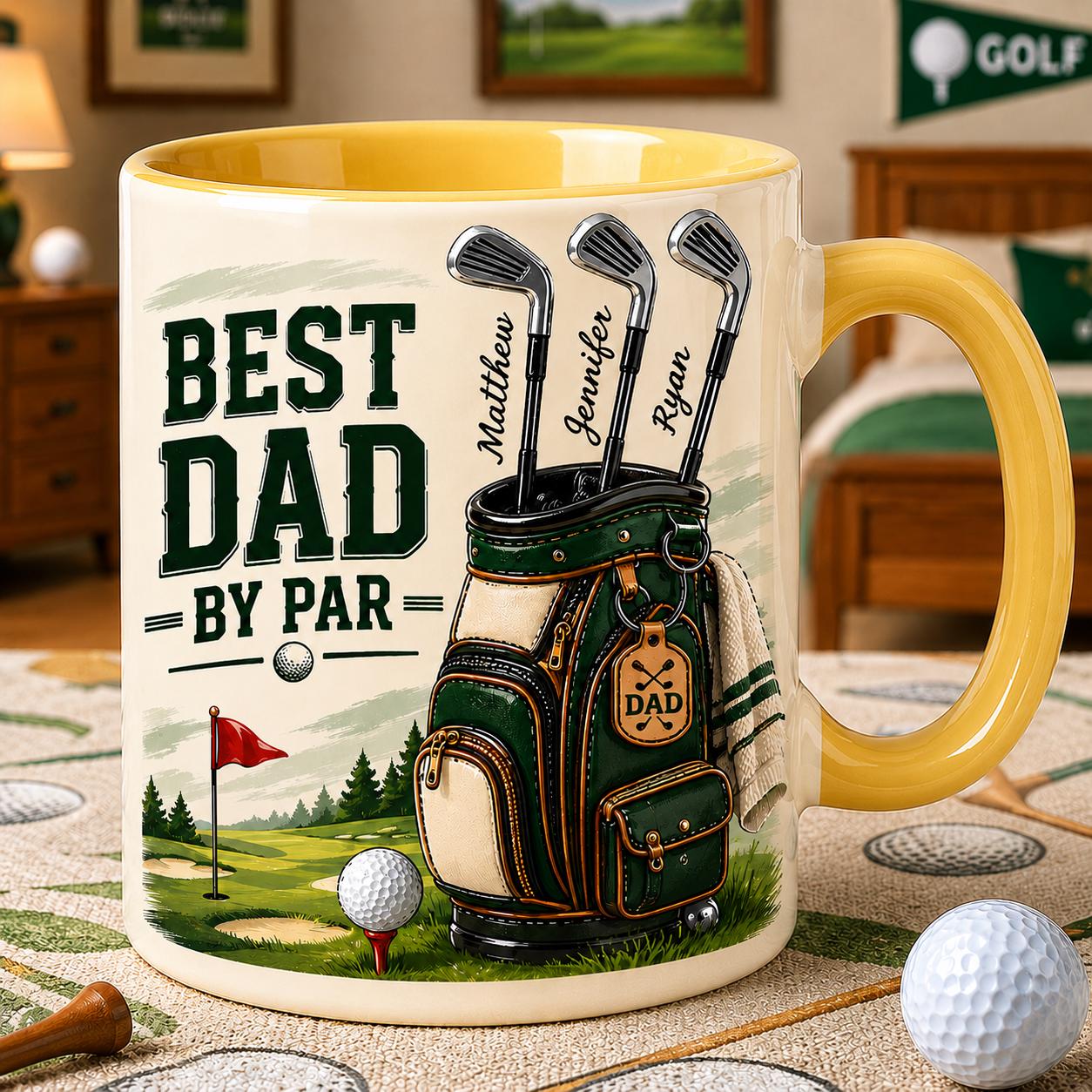 Personalized Best Dad By Par 3D Inflated Effect Mug, Gift For Dad Daddy, Golf Lovers, Golf Dad Mug, Father's Day Gift For Him