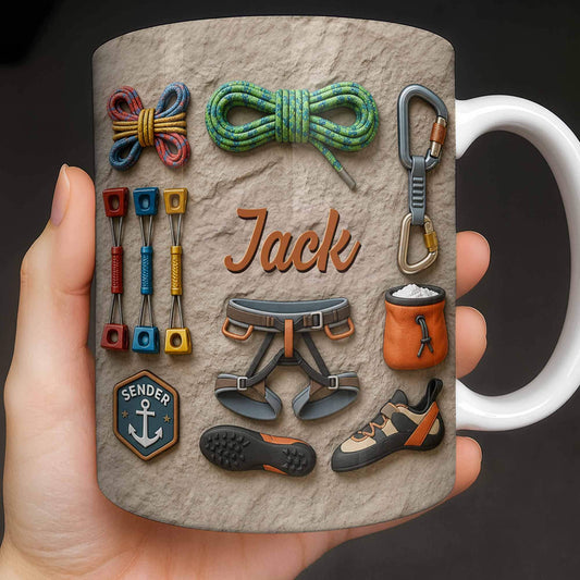 Custom Rock Climber Ceramic Coffe Mug ,Father's Day Gift For Dad From Daughter, 3D Effect Cup ,Birthday Christmas Utility Adventure Gift