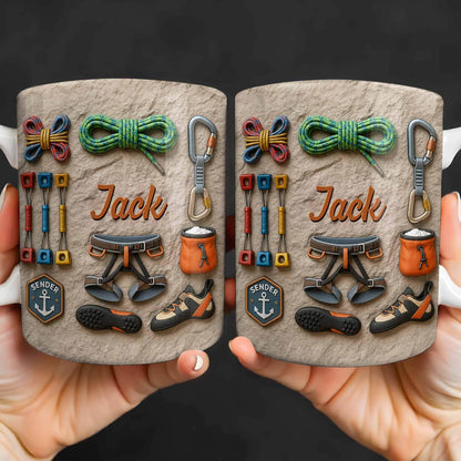 Custom Rock Climber Ceramic Coffe Mug ,Father's Day Gift For Dad From Daughter, 3D Effect Cup ,Birthday Christmas Utility Adventure Gift