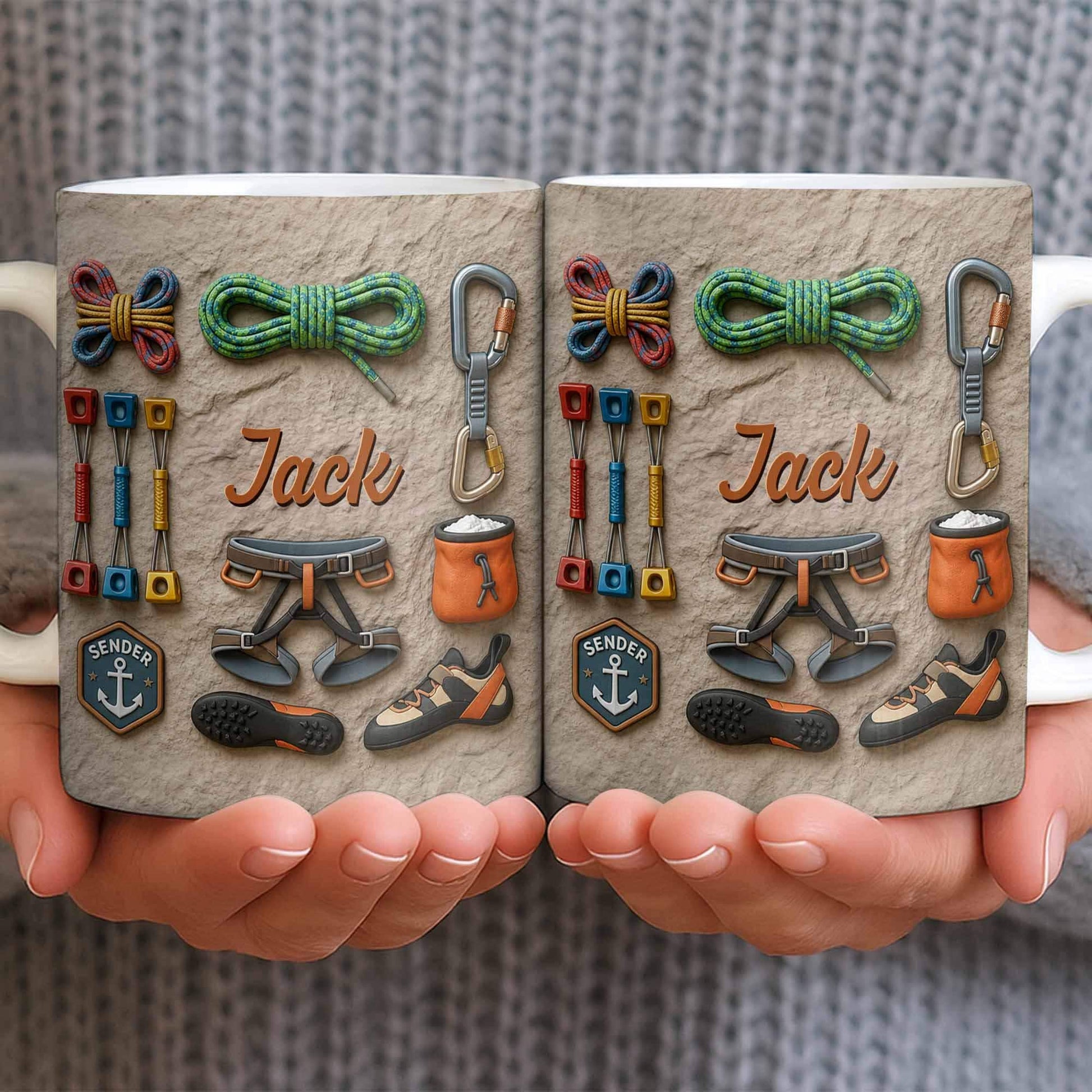 Custom Rock Climber Ceramic Coffe Mug ,Father's Day Gift For Dad From Daughter, 3D Effect Cup ,Birthday Christmas Utility Adventure Gift