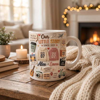 Custom 3D Effect Love Story Mug, Christmas Gift for Boyfriend Girlfriend, Personalized Couple Anniversary Cup, 3D Inflated Memory Scrapbook