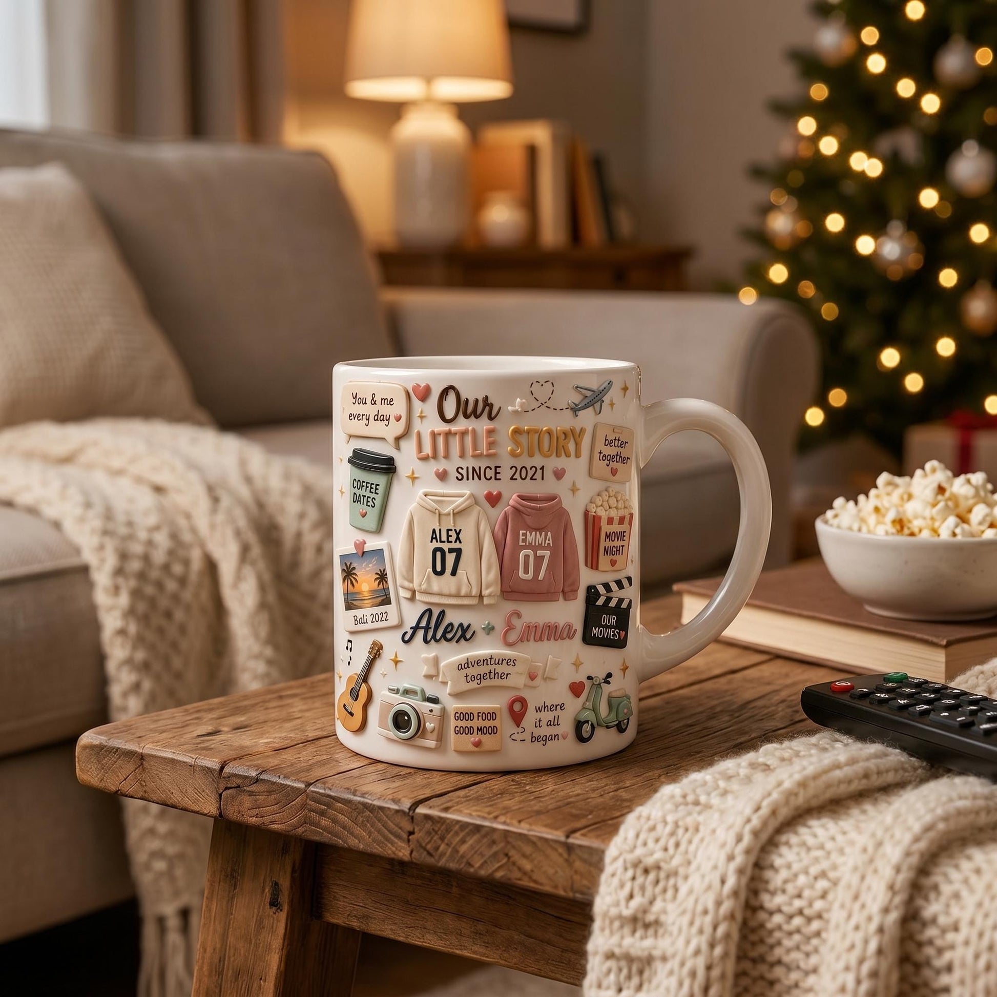 Custom 3D Effect Love Story Mug, Christmas Gift for Boyfriend Girlfriend, Personalized Couple Anniversary Cup, 3D Inflated Memory Scrapbook