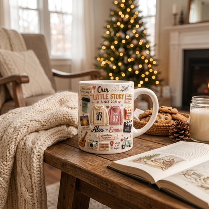 Custom 3D Effect Love Story Mug, Christmas Gift for Boyfriend Girlfriend, Personalized Couple Anniversary Cup, 3D Inflated Memory Scrapbook