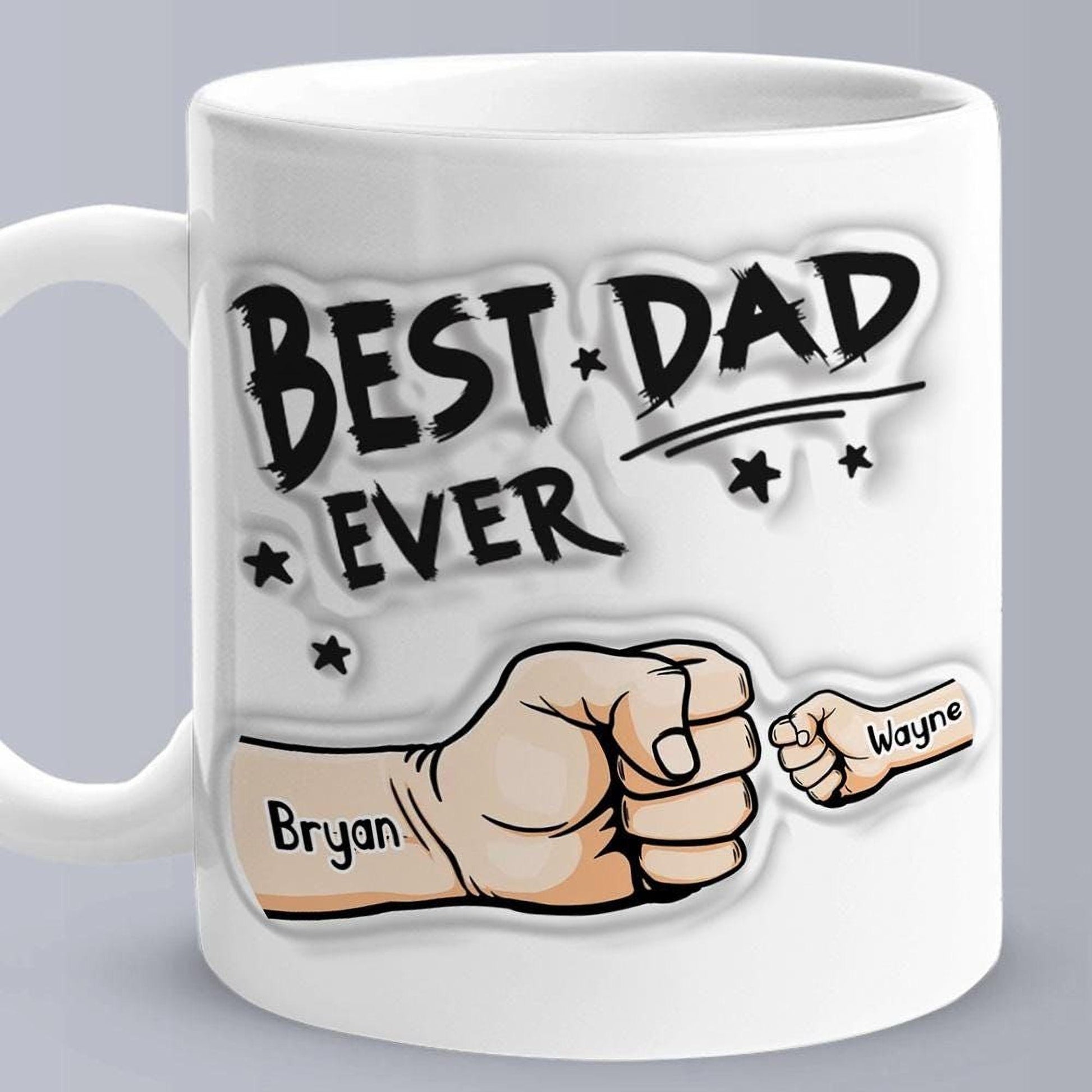 Personalised Dad Mug: 3D Effect, Custom Kids Names Ceramic Keepsake