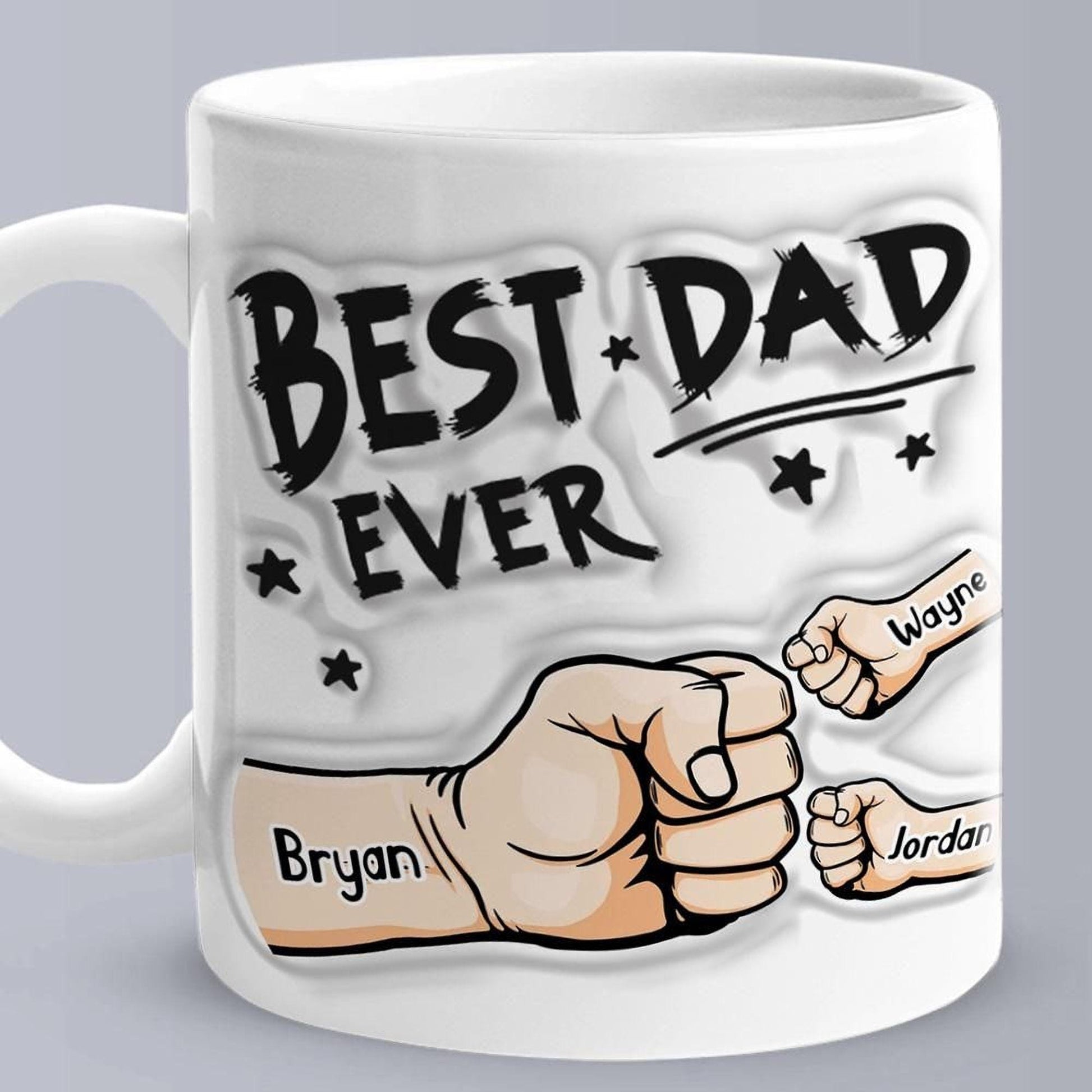 Personalised Dad Mug: 3D Effect, Custom Kids Names Ceramic Keepsake