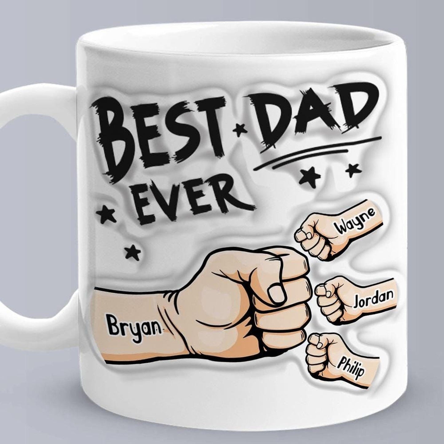 Personalised Dad Mug: 3D Effect, Custom Kids Names Ceramic Keepsake