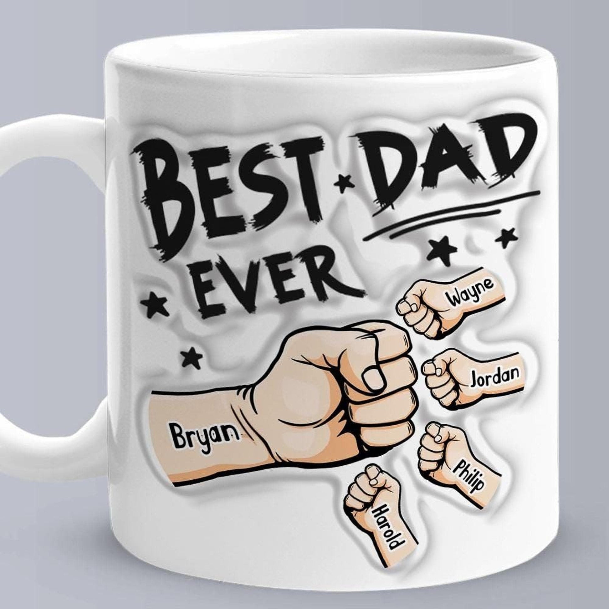 Personalised Dad Mug: 3D Effect, Custom Kids Names Ceramic Keepsake