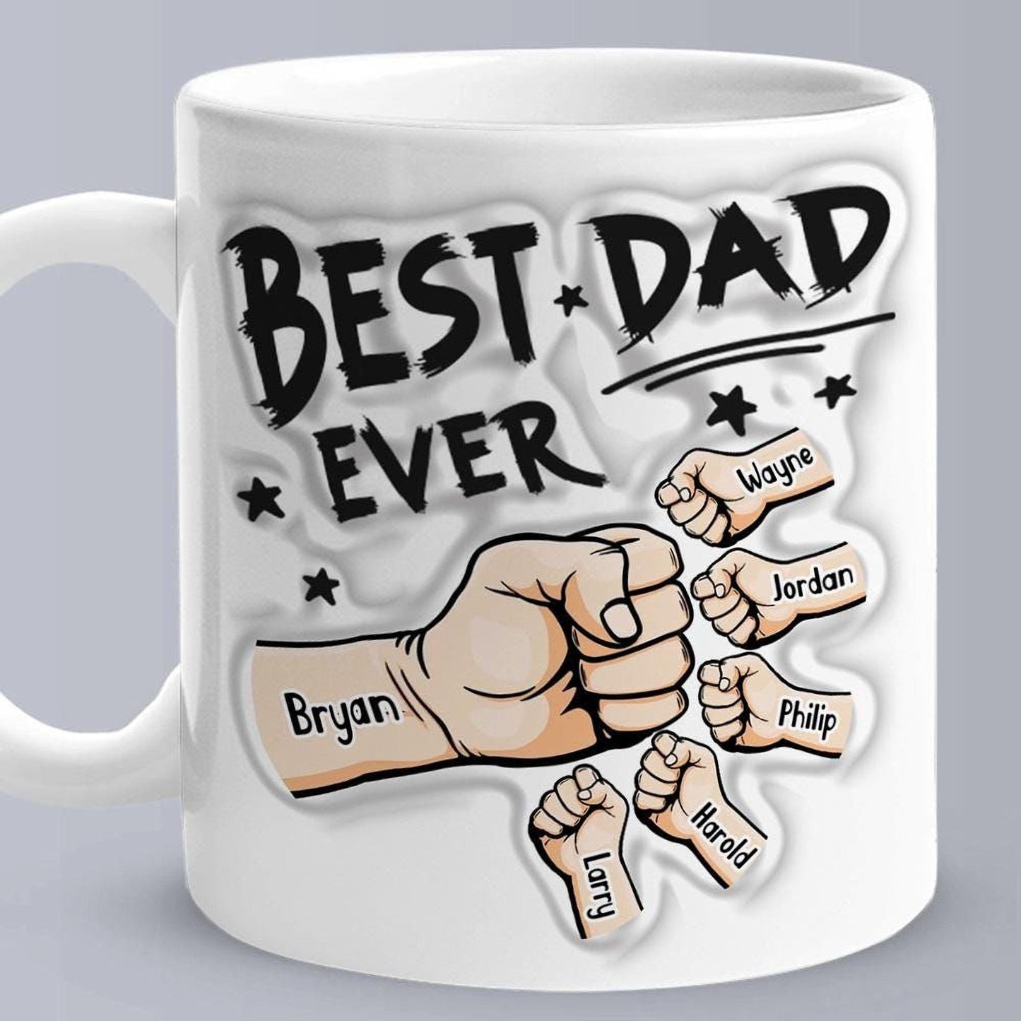 Personalised Dad Mug: 3D Effect, Custom Kids Names Ceramic Keepsake