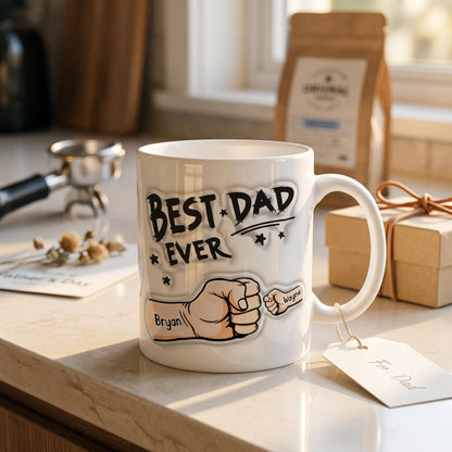 Personalised Dad Mug: 3D Effect, Custom Kids Names Ceramic Keepsake